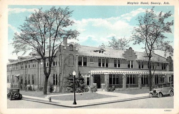 Searcy Arkansas street Scene, old fasion cars Mayfair Hotel antique pc BB61