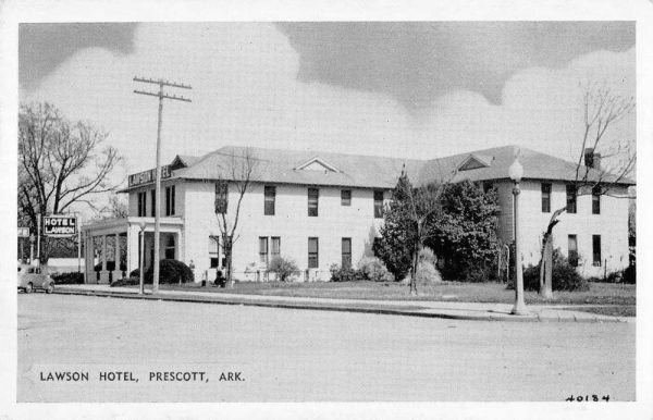 Prescott Arkansas Street scene, black and whie Lawson Hotel vintage pc BB62