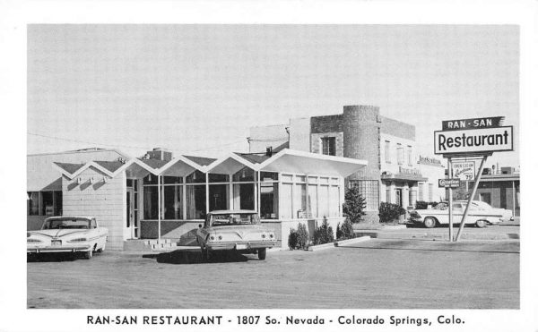 Colorado Springs Colorado birds eye view Ran-San Restaurant real photo pc BB78