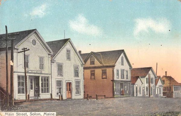 Solon Maine birds eye view Main Street buildings antique pc BB95