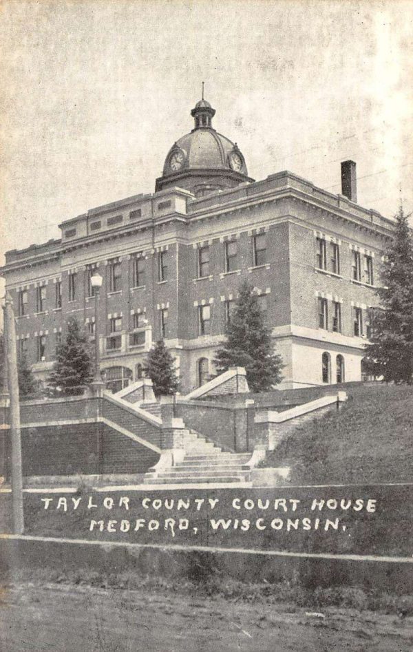 Medford Wisconsin birds eye view Taylor Co Court House antique pc BB114