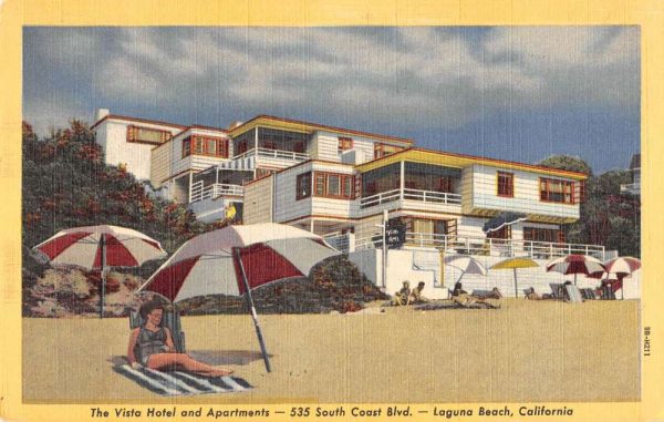 Laguna Beach California beach view linen Vista Hotel & Apartmns. antique pc CC24