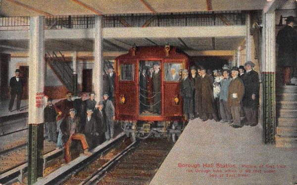 New York City Borough Hall Station First Train Vintage Postcard AA38