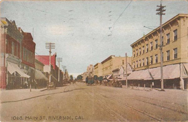 Riverside California Main Street Business Section Vintage Postcard AA66