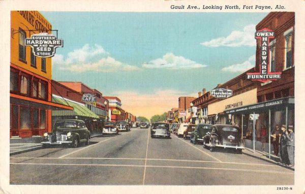 Fort Payne Alabama Gault Avenue Looking North Vintage Postcard AA67