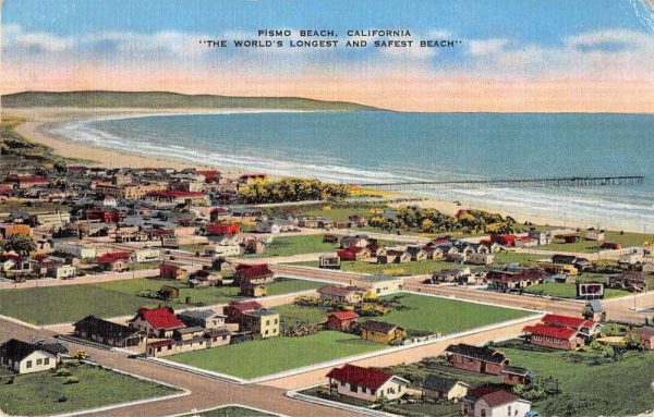 Pismo Beach California Birds Eye View Towards Ocean Vintage Postcard AA72