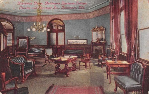 Baltimore Maryland Business College Reception Room Vintage Postcard AA84