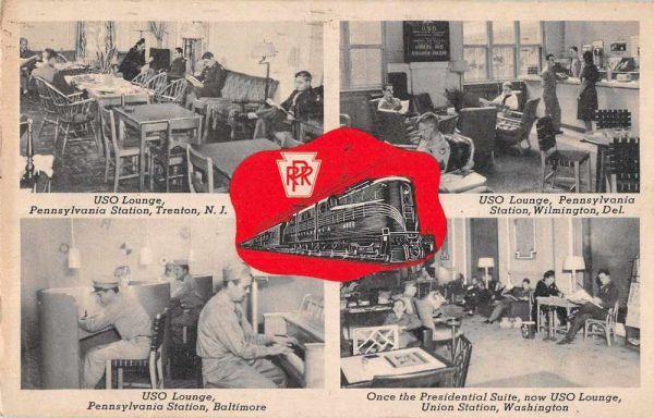 Pennsylvania Railroad USO Lounges Vintage Postcard AA100