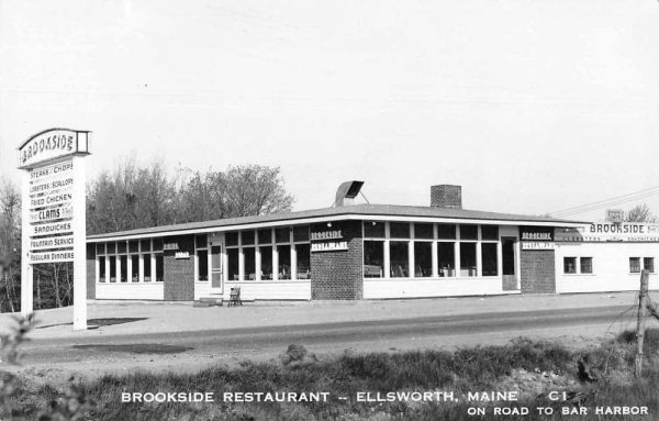 Ellsworth Maine birds eye view Brookside Restaurant real photo pc BB168