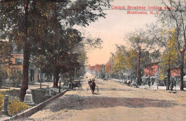 Monticello New York horse buggy south down Central Broadway antique pc BB177