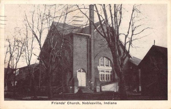 Noblesville Indiana birds eye view outside Friends' Church antique pc BB224