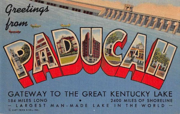 Paducah Kentucky Greetings From aerial view linen antique pc BB237