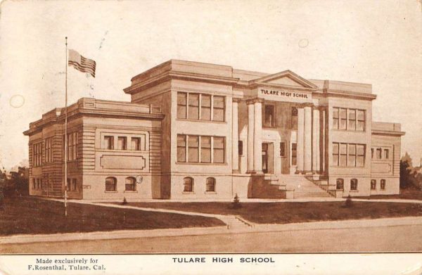 Tulare California birds eye view Tulare High School antique pc BB292