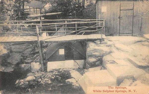 White Sulphur Springs New York view of foot bridge & springs antique pc BB295