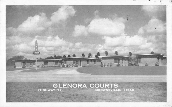 Brownsville Texas birds eye view Glenora Courts courtyard antique pc BB308