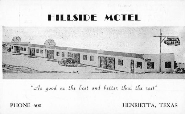 Henrietta Texas artist rendition Hillside Motel vintage pc BB315