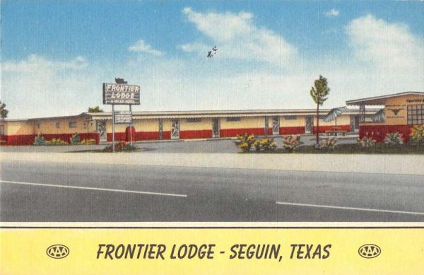 Seguin Texas courtyard view Frontier Lodge linen antique pc BB317