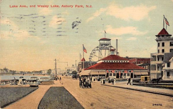 Asbury Park New Jersey ferris wheel Lave Ave and Wesley Lake antique pc BB490