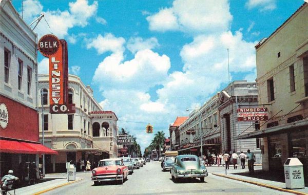 Fort Myers Florida birds eye view First St business area vintage pc BB767