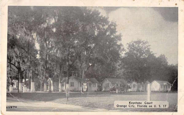 Orange City Florida birds eye view Keystone Motor Court antique pc BB768