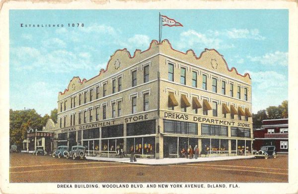 DeLand Florida birds eye view Dreka Building Dept Store antique pc BB789