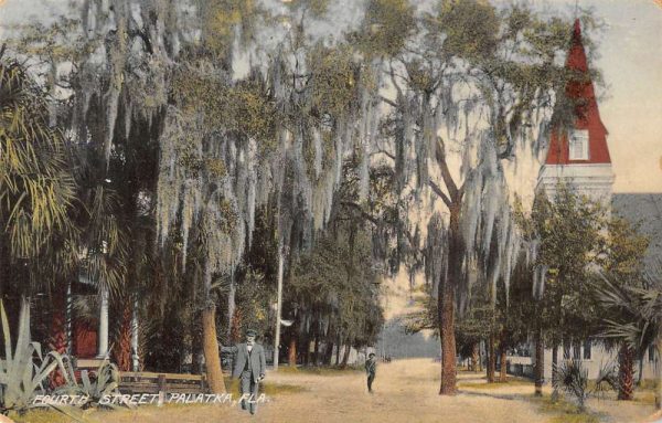 Palatka Florida birds eye view down Fourth Street antique pc BB817