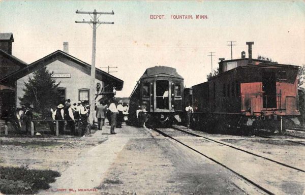 Fountain Minnesota Train Station Railroad Depot Vintage Postcard AA918