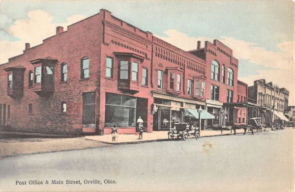 Orville Ohio street scene Post Office & Main Street vintage pc CC366