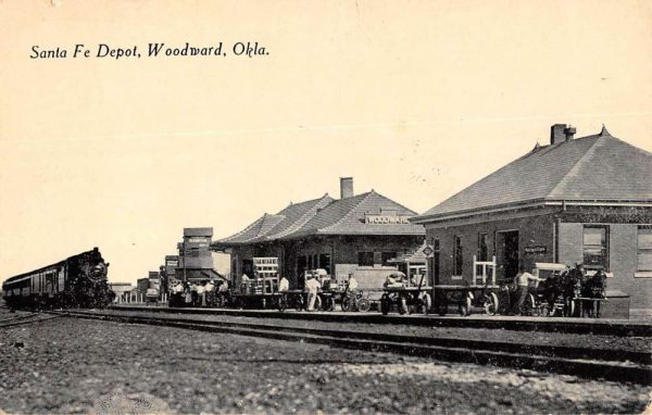 Woodward Oklahoma birds-eye view Santa Fe Depot vintage pc CC484