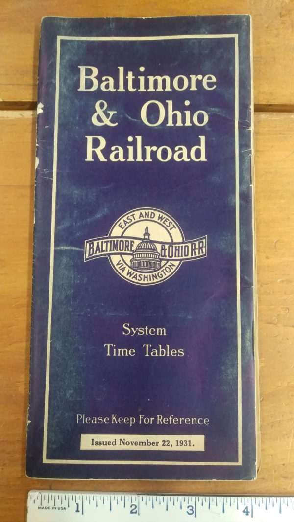 Baltimore and Ohio Railroad November 1931 Vintage System Timetable AA1979