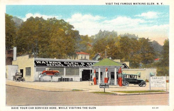 Watkins Glen New York Car Service Center Exterior Vintage Postcard KK537