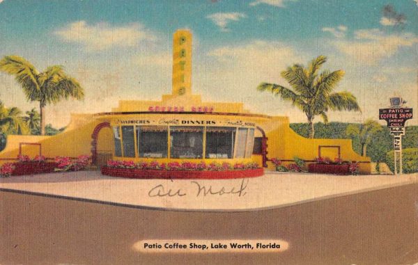 Lake Worth Florida birds eye view Patio Coffee Shop linen antique pc BB1180