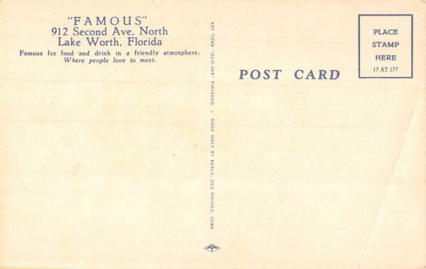 Lake Worth Florida "Famous" Supper Club Restaurant-Lounge antique pc BB1186 - Image 2