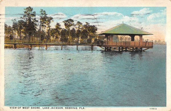 Sebring Florida birds eye view west shore Lake Jackson antique pc BB1199