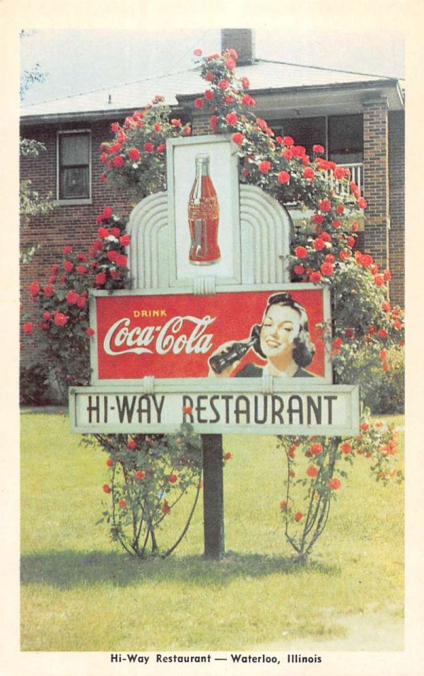 Waterloo Illinois Coca Cola Sign at Hi-Way Restaurant antique pc BB1219