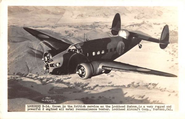 Burbank California view of Lockheed B-14 bomber plane real photo pc BB1245