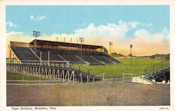 Massilon Ohio birds eye view inside Tiger Stadium antique pc BB1288