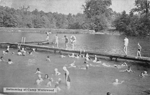 Ashtabula Co. Ohio swimmers at Camp Whitewood on Phelps River antique pc BB1292