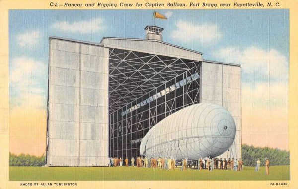 Fort Bragg North Carolina hangar rigging crew Captive Balloon antique pc BB1309