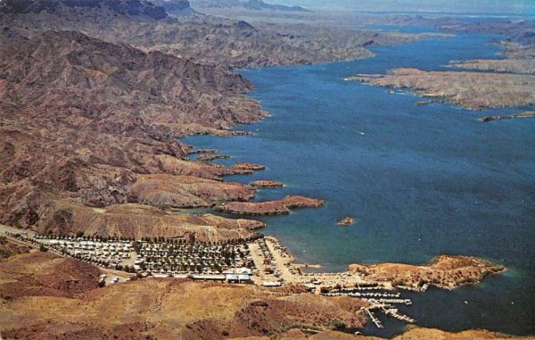 Parker Dam California panoramic air view Black Meadow Landing vintage pc BB1317