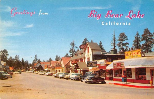 Big Bear Lake California Greetings From ski lodge & gift shop vintage pc BB1319