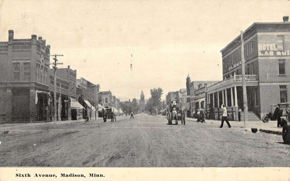 Madison Minnesota view of Sixth Avenue business district antique pc ...