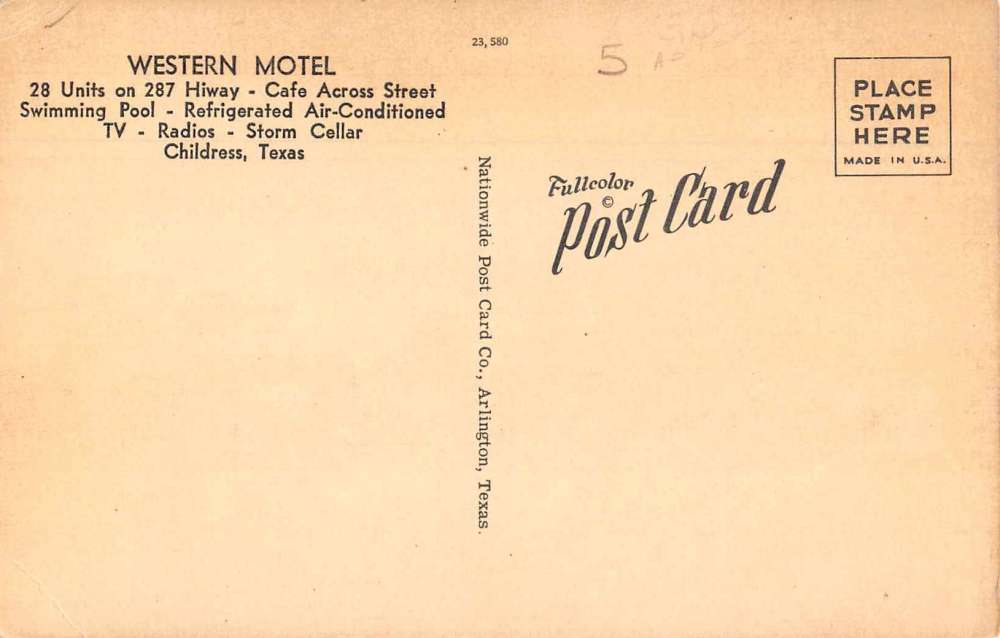 Childress Texas Western Motel Vintage Postcard AA7244 - Mary L. Martin