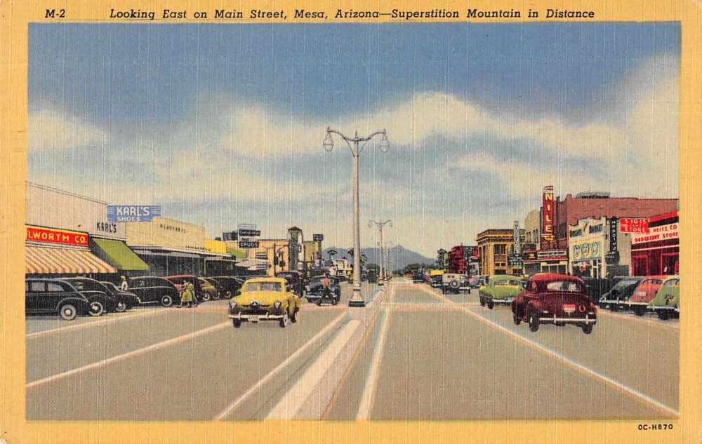 Mesa Arizona Main Street Looking East Vintage Postcard AA9287 - Mary L