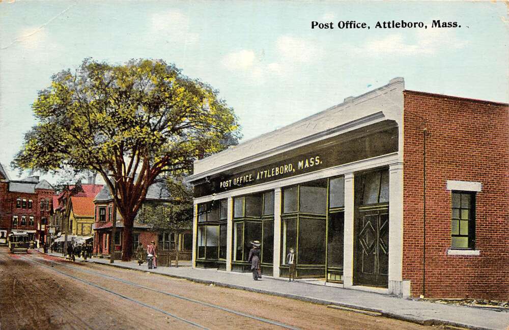 Attleboro Massachusetts Street View Of Post Office Antique Pc DD7952   0000807888 