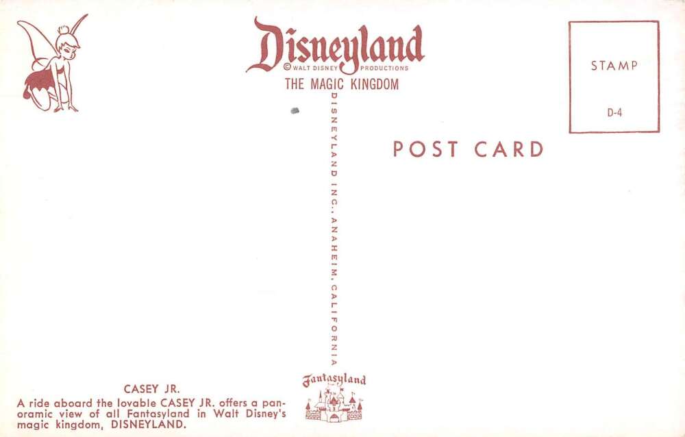 Disneyland Casey Jr Train Engine Vintage Postcard AA29563
