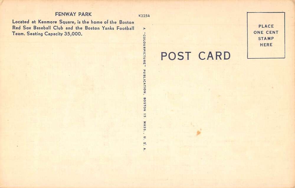 Boston Massachusetts Fenway Park Baseball Stadium Sports Postcard ...