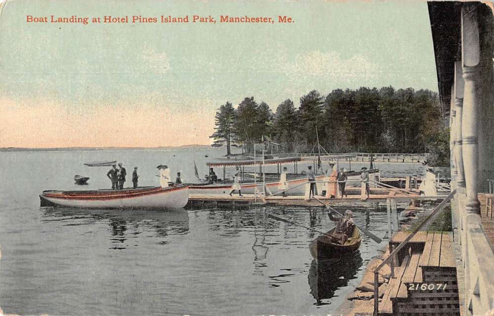 Manchester Maine Hotel Pines Island Park Boat Landing Vintage Postcard ...