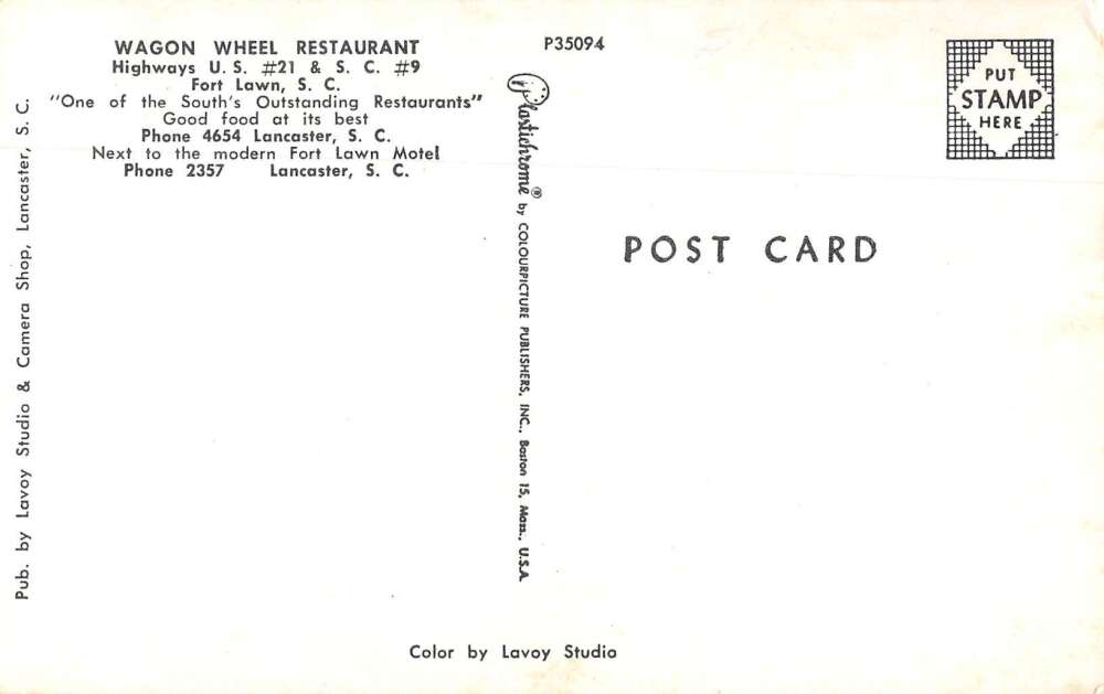 Fort Lawn South Carolina Wagon Wheel Restaurant Vintage Postcard ...