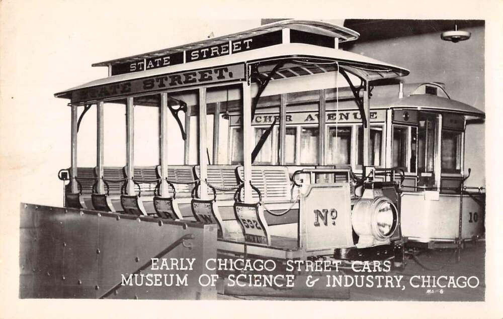 Chicago Illinois Musuem Early Street Cars Real Photo Vintage Postcard